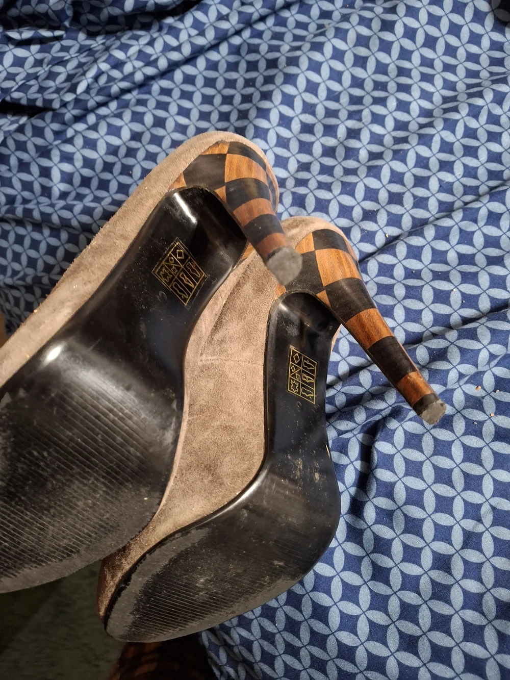N.Y.L.A. Taupe Suede Peep-Toe Heels